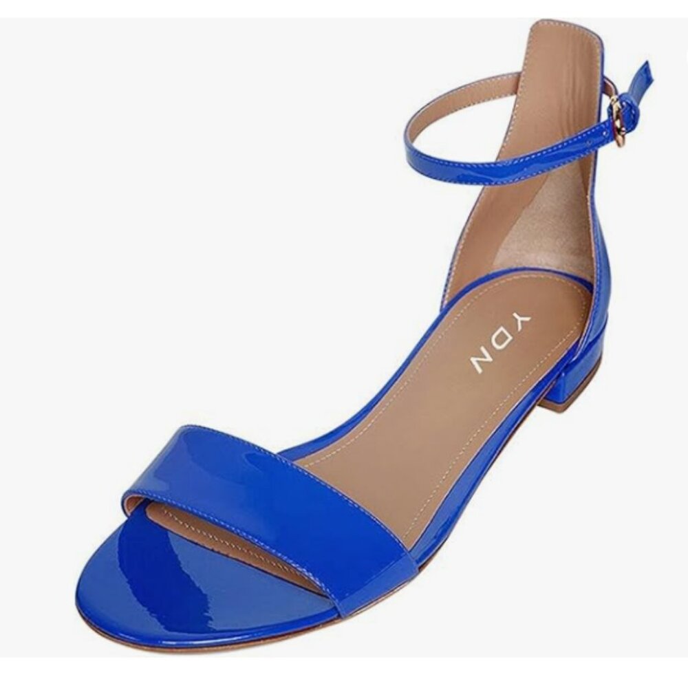 Ydn Blue Block Low Heel Sandals Open Toe Ankle St… - image 1